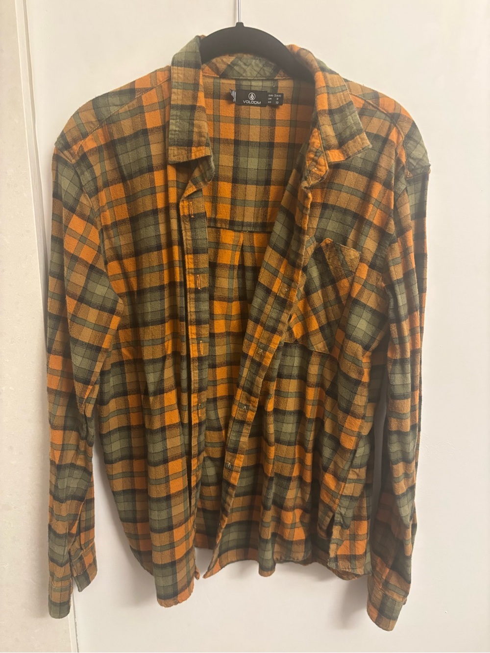 Volcom Orange and Olive Plaid Flannel Shirt